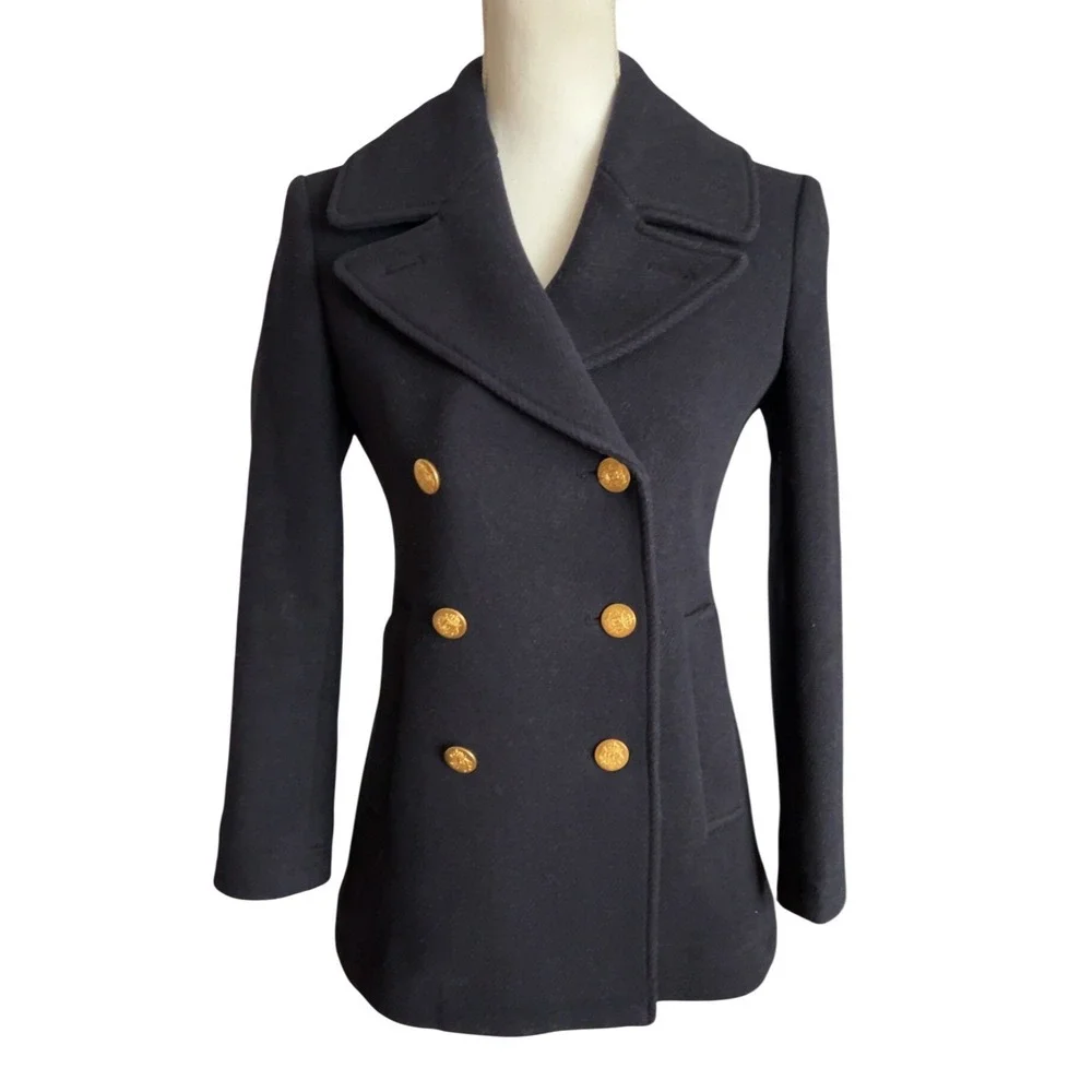 J. Crew Navy Wool PeaCoat Stadium‎ Cloth by Nello Gori SZ: 0P - Picture 12 of 12